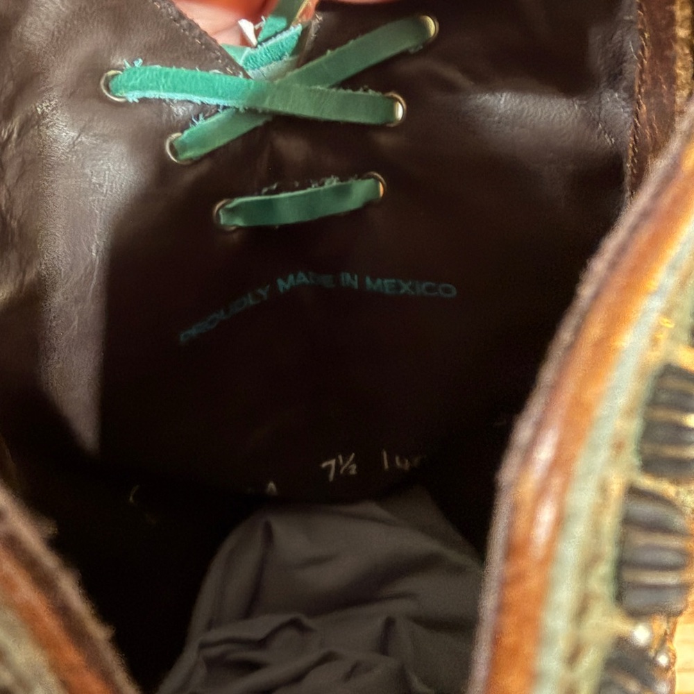 Double D Ranch Brown and Turquoise Embroidered Western Heeled Boots - Picture 5 of 8